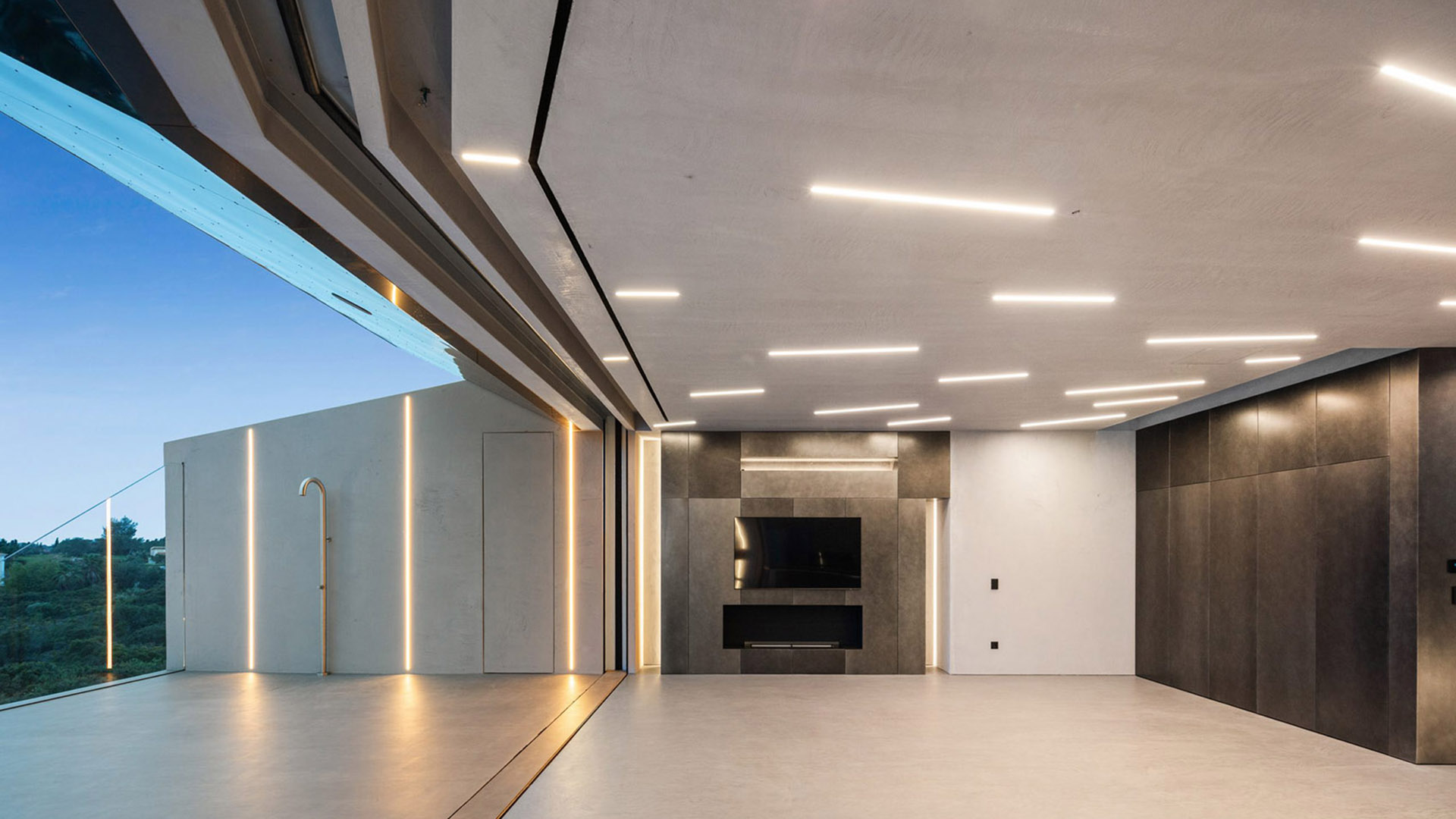 Luxury hotel lobby with elegant lighting